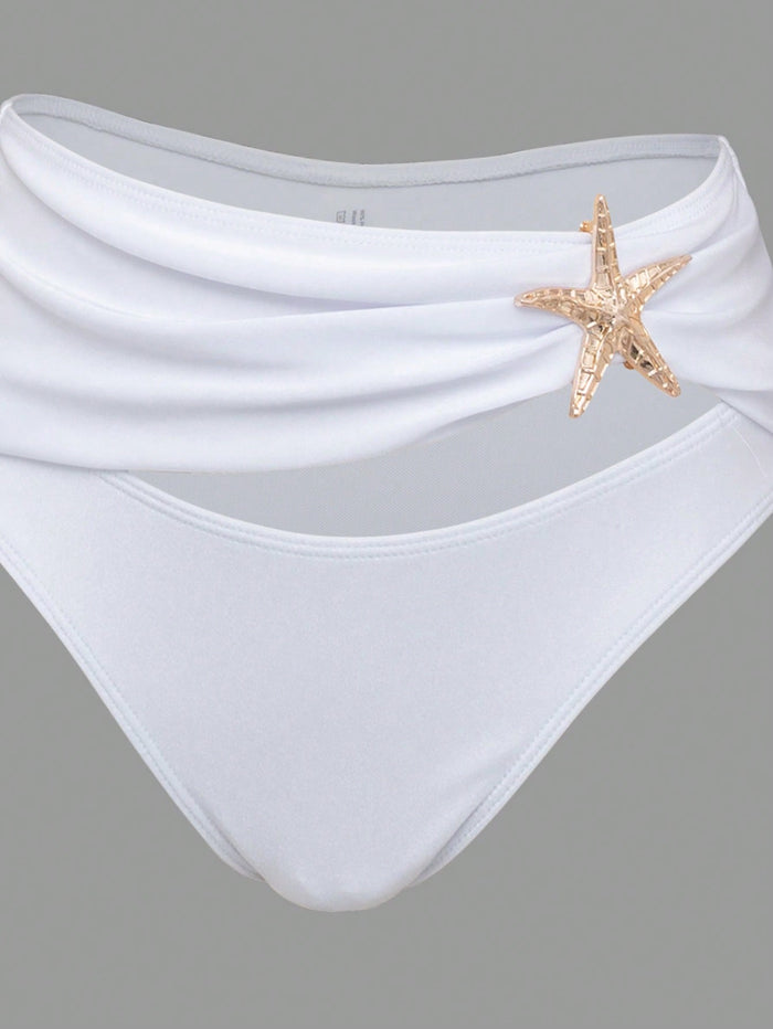 3 Piece Swimsuits for Women Sexy Summer Gold Off-Shoulder Bikini Sets Cover Up Skirt Bathing Suit