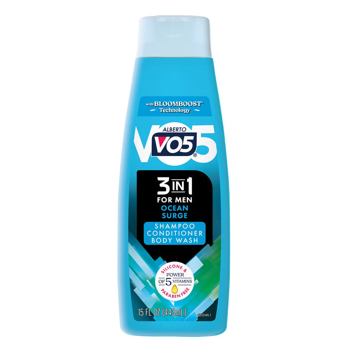 Alberto VO5 Men Ocean Surge 3-in-1 Shampoo Conditioner & Body Wash 15 oz - 6 Pack
