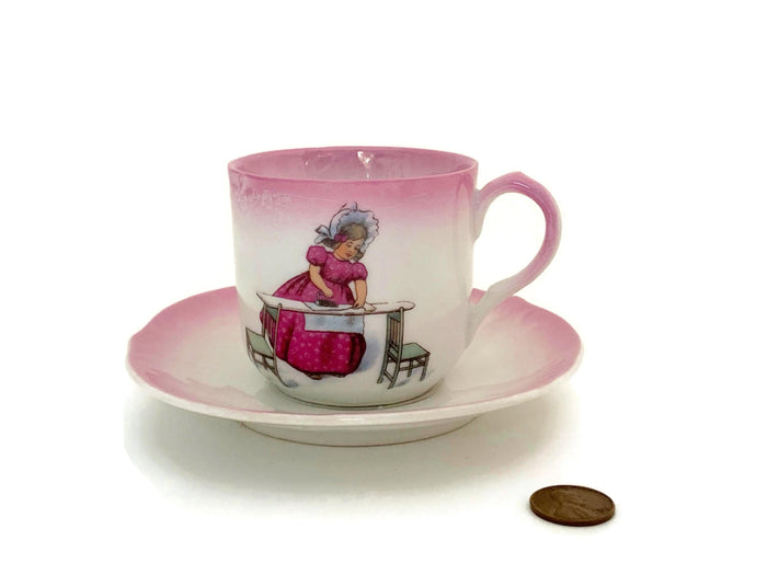 Antique Pink and White Demitasse Cup and Saucer at Duckwells
