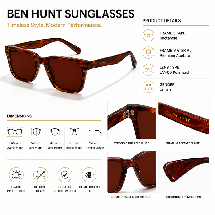 Ben Hunt UV Protection & Gradient Square Sunglasses for Men & Women