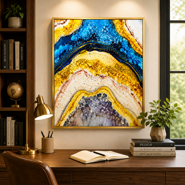 Buy Gold and Blue Marble Fluid Art Vinyl Wallpaper - Large ...