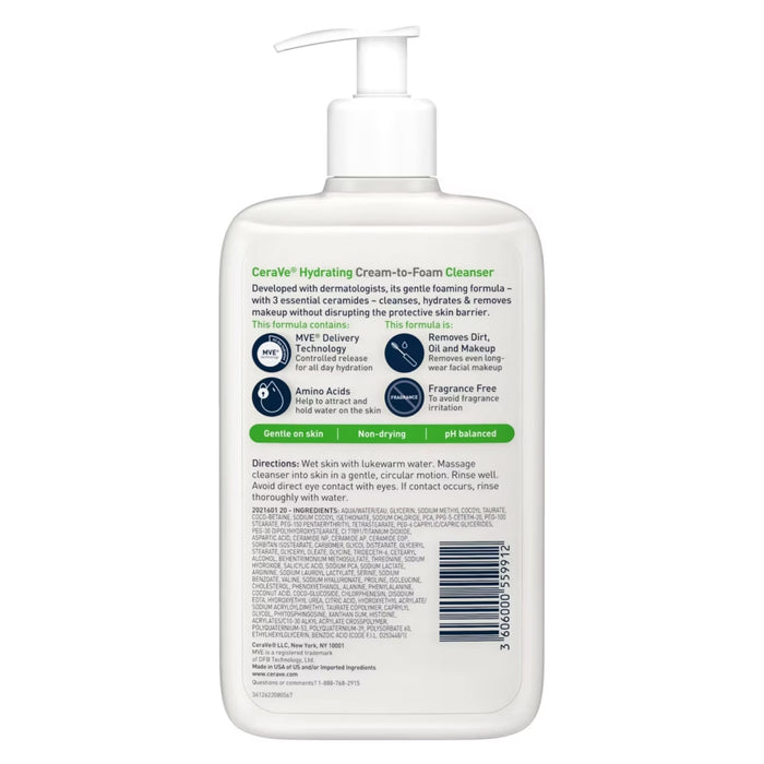 CeraVe Hydrating Cream-to-Foam Facial Cleanser Normal to Dry Skin - 16 oz - 12 Pack