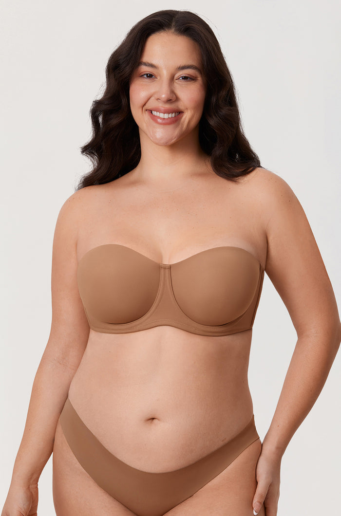 Women's Supportive Unlined Strapless Bra Gravel Beige