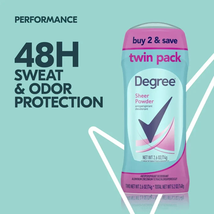 Degree - Women, Antiperspirant Deodorant, Sheer Powder, Twin Pack - 5.2 Oz - 6 Pack