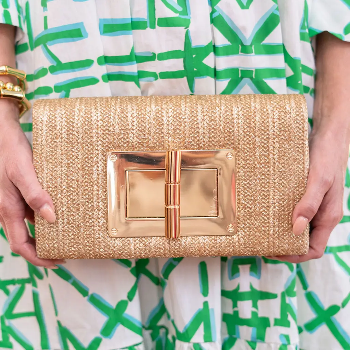 Gold Lillian Straw Clutch