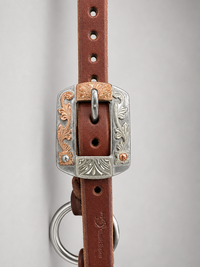 Headstall - HS128 - 5/8" Single Ear Ranch Heavy Oil Bleeding Heart with Ring Cheeks