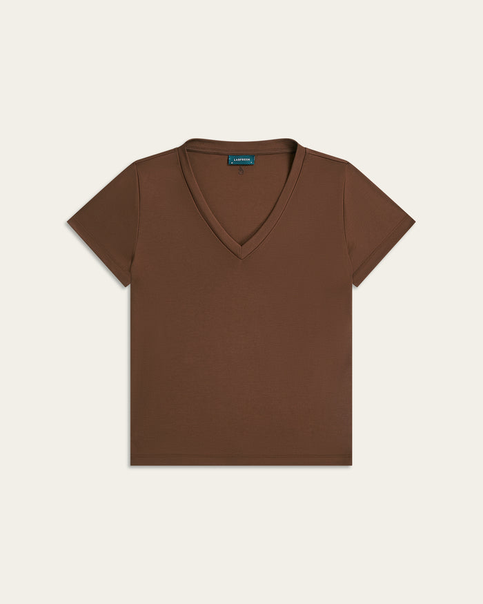 Interlock V-neck Slim Fit T-shirt - Brown
