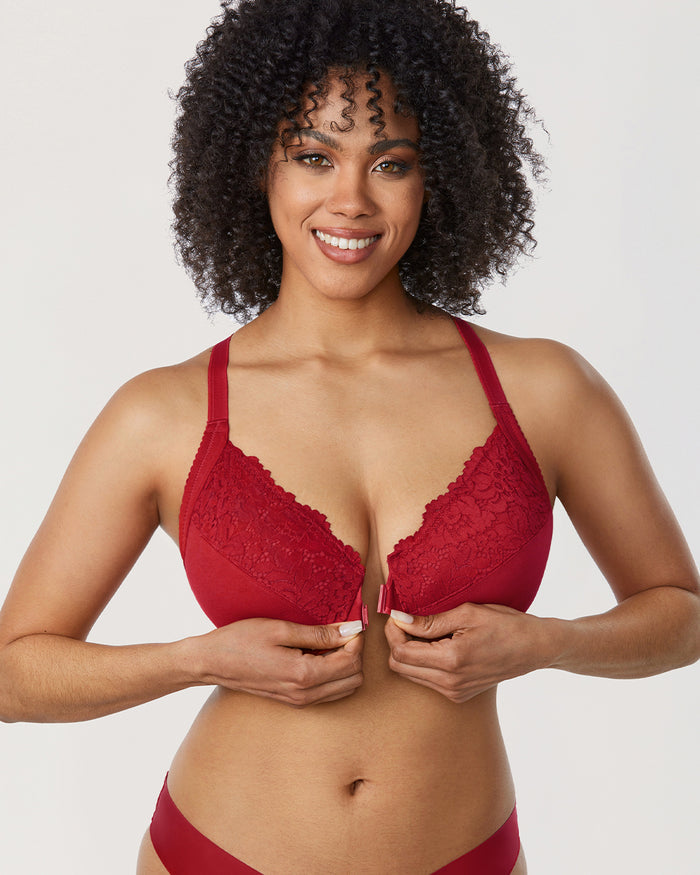 Women's Lace Front Closure Bra Dark Red