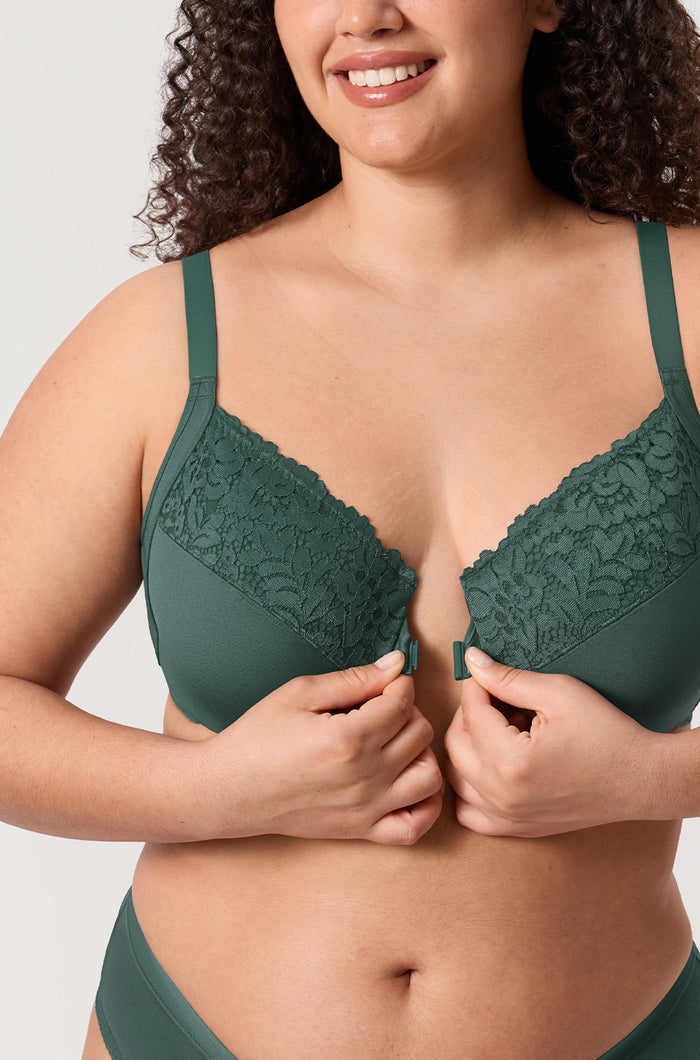 Women's Lace Front Closure Posture Bra Midnight Emerald