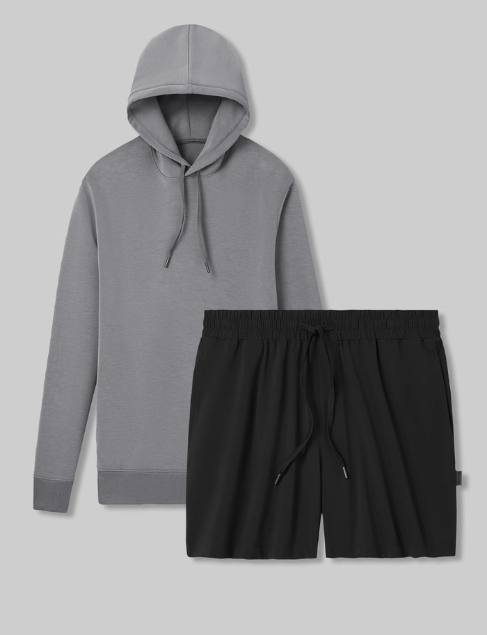 Luxe Traveler Hoodie & Short Set::Quiet Shade/Black
