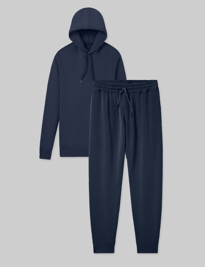 Luxe Traveler Knit Hoodie & Jogger Set::Dress Blues
