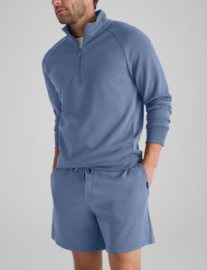 Luxe Traveler Knit Quarter Zip & Short Set::Vintage Indigo