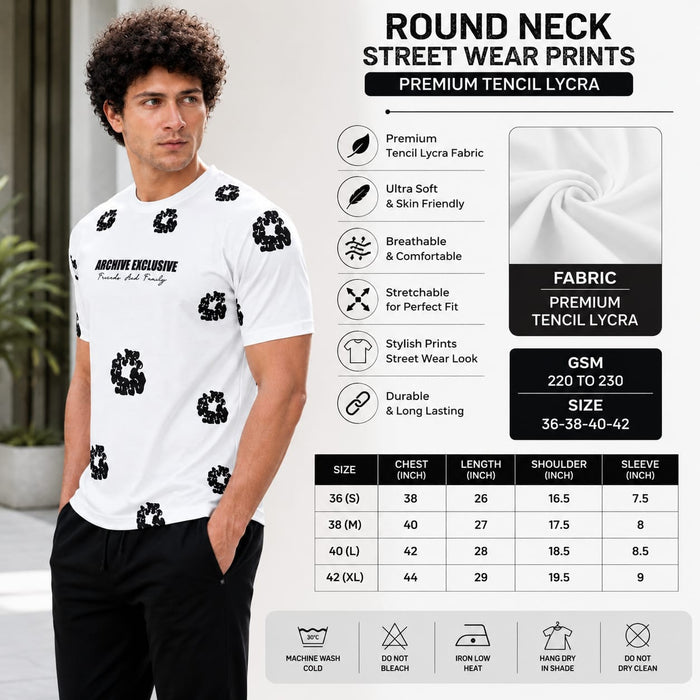 Men's Round Neck Printed T-Shirt | Premium Tencil Lycra | Casual Streetwear