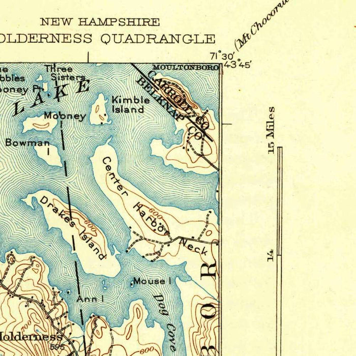 Old Map of Meredith, New Hampshire by USGS, 1927 – Plymouth, Squam Lake & Newfound Lake
