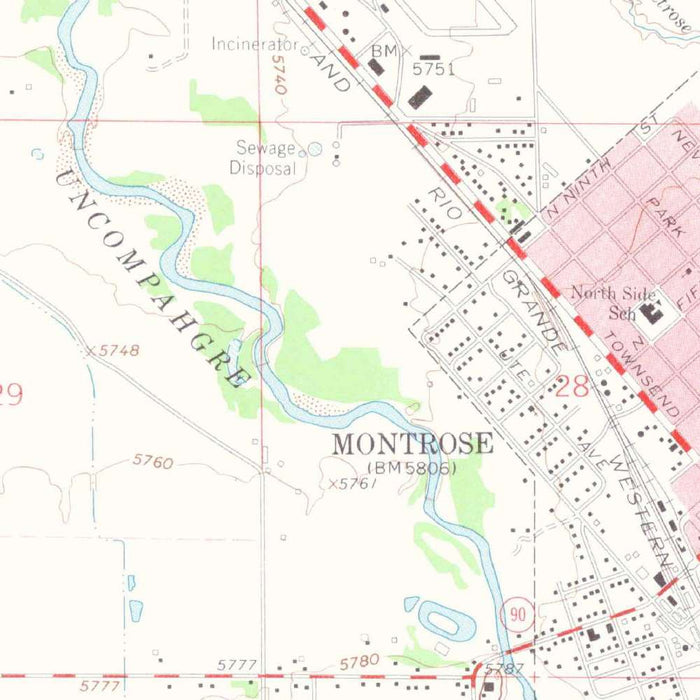 Old Map of Montrose, Colorado by USGS, 1962 – Uncompahgre River, Black Canyon & San Juan Mountains