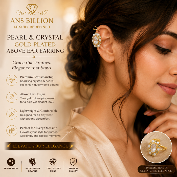 Pearl & Crystal Above Ear Cuff Earring (Single Piece) – Gold Plated