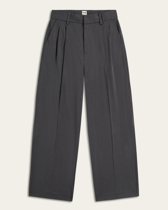 Pleated Signature Wide Pants - Dark Grey