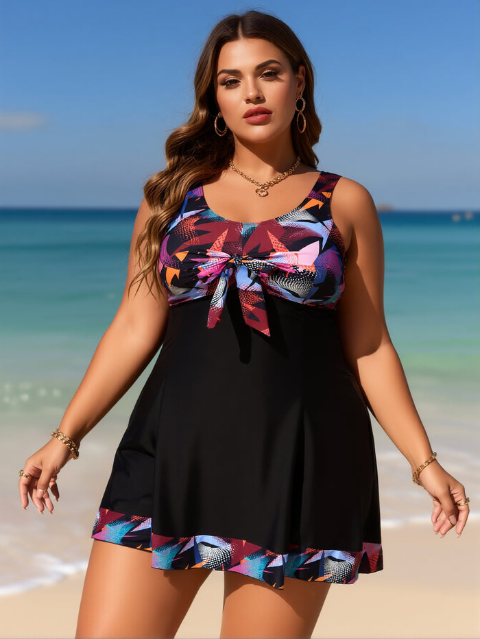 Plus Size Tummy Control Tankini Set Swimsuit Twist Front Swim Dress with Short Two Piece Bathing Suit
