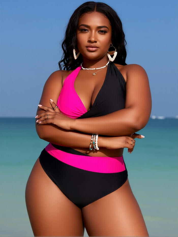 PLUS SIZE Women's Bikini Sets Twist Front Two Piece Swimsuit Halter Bathing Suit