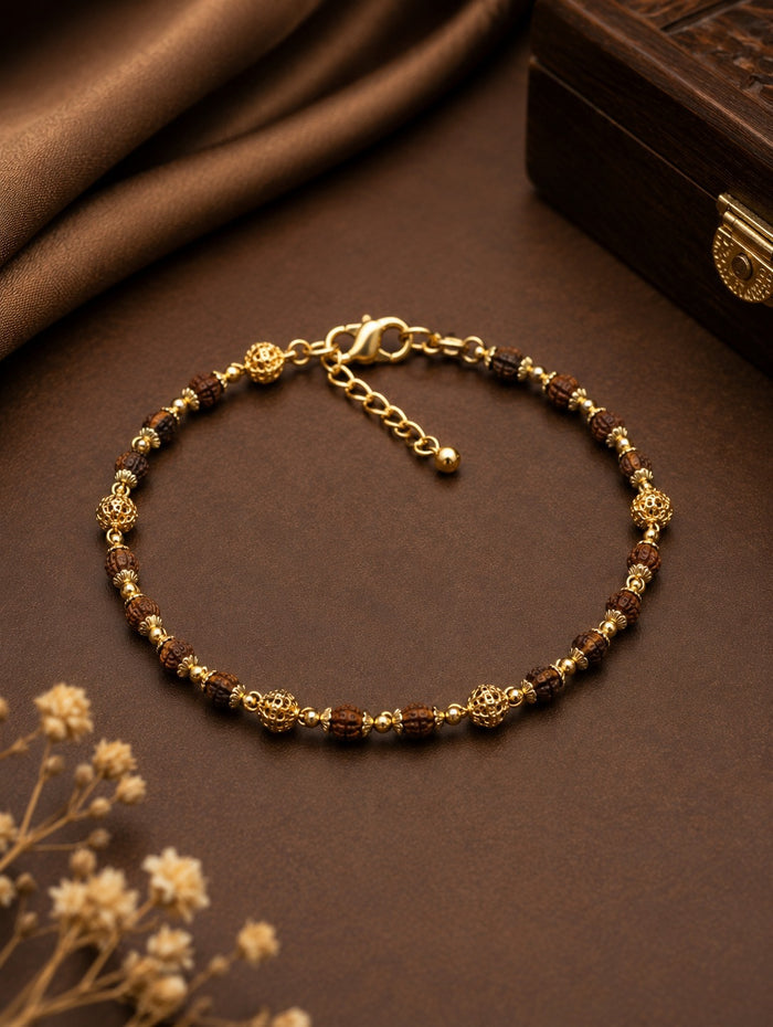 Premium Black & Gold Beaded Bracelet for Men | Adjustable Fashion Wrist Bracelet