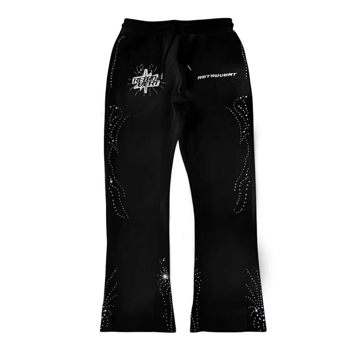 Retrovert Flare Rhinesone Pants "Black"