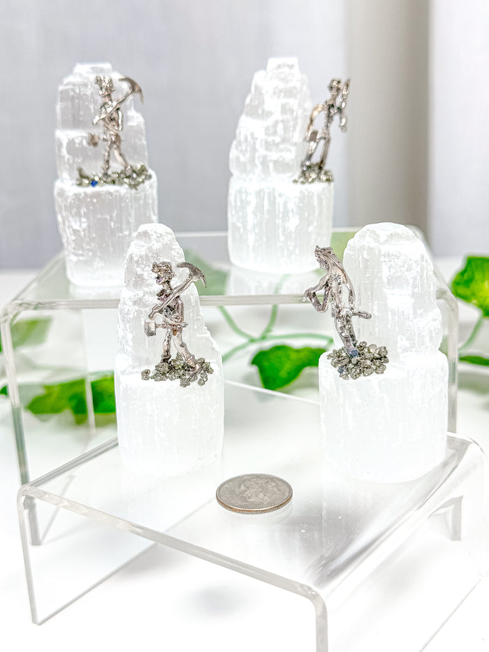 Satin Spar Selenite Tower Pyrite Miner (S2)