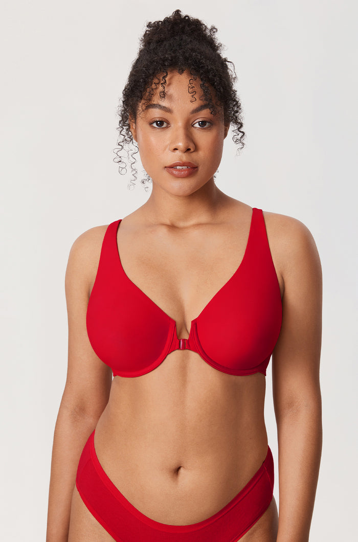 Women's Seamless U-back Front Closure Bra Lipstick Red