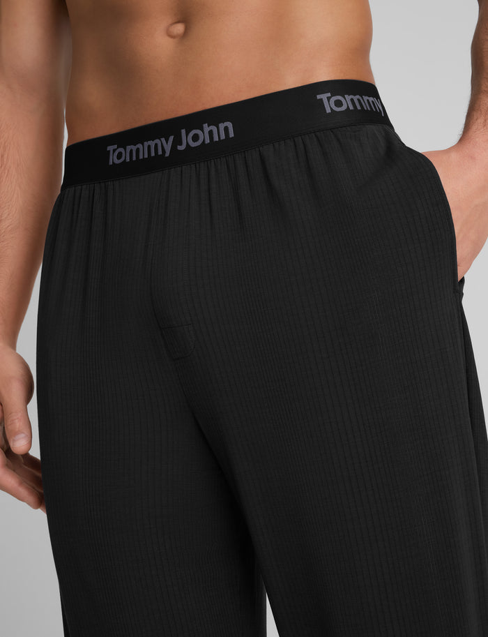 Second Skin Luxe Rib Sleep Tee & Pant Set::Black Luxe