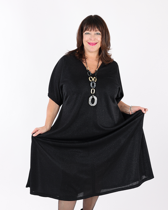 Shimmering black dress V neck - Mat