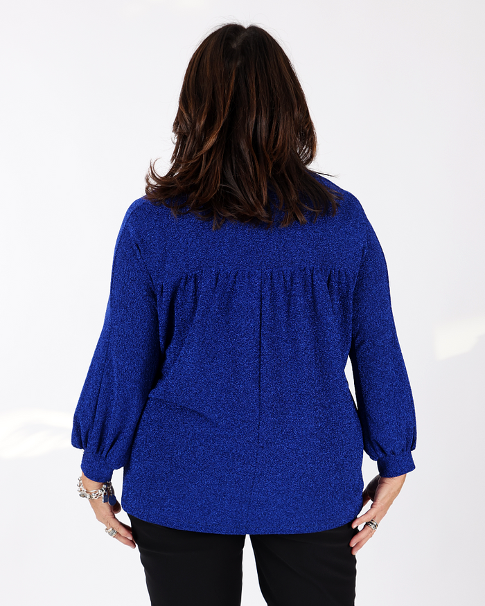 Shimmering royal blue top V neck - Mat