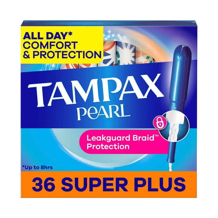 Tampax Pearl Tampons Super Plus Absorbency with LeakGuard Braid Unscented 36 Ct - 12 Pack