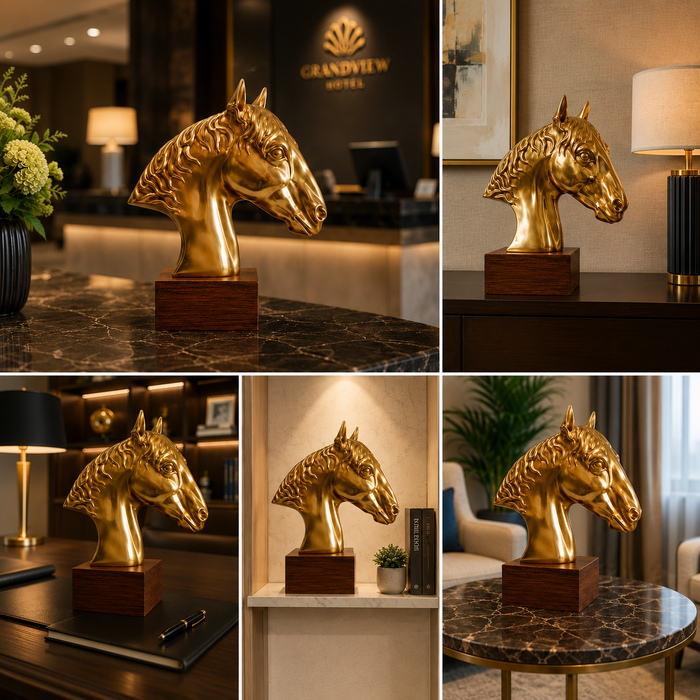 Triivvayu Majestic Horse Brass Bust Luxury Home Office Equestrian Decor