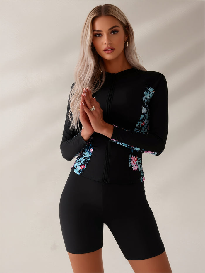 Two Piece Rash Guard Long Sleeve Swimsuits UV UPF 50+ Swim Shirt Bathing Suit with Boyshort Bottom