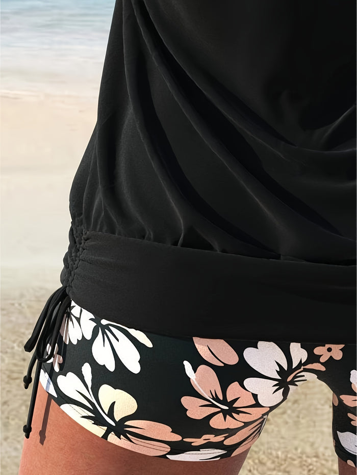 Two Piece Tankini Bathing Suits T-Back Blouson Swim Tops with Boy Shorts Women Swimsuits Sporty Swimwear