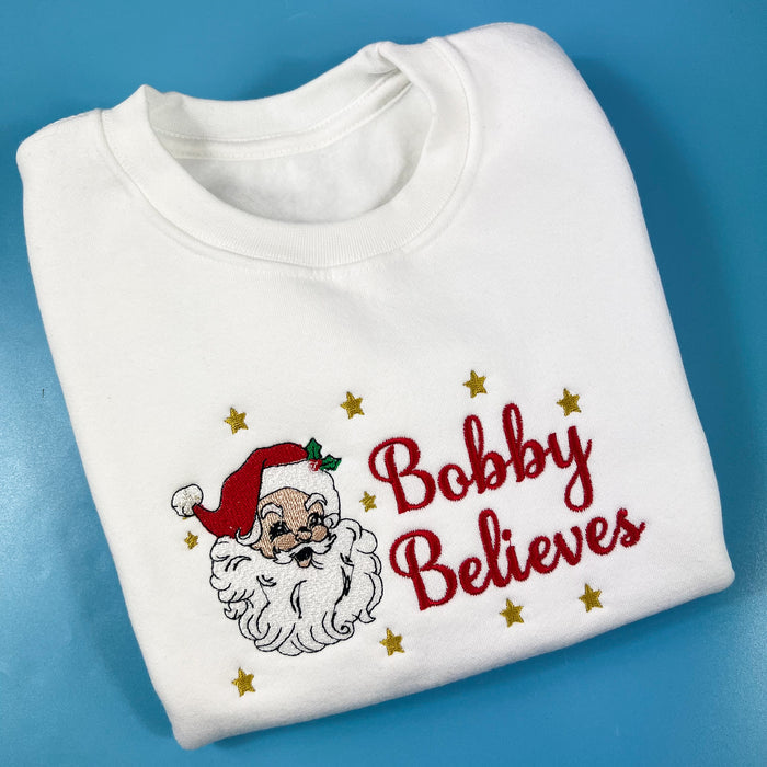 White sweatshirt with vintage Santa