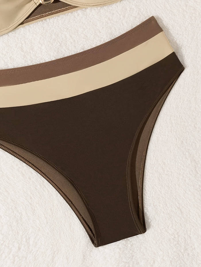Women Strapless Bandeau Bikini Shell 2 Piece Swimwear Bathing Suits