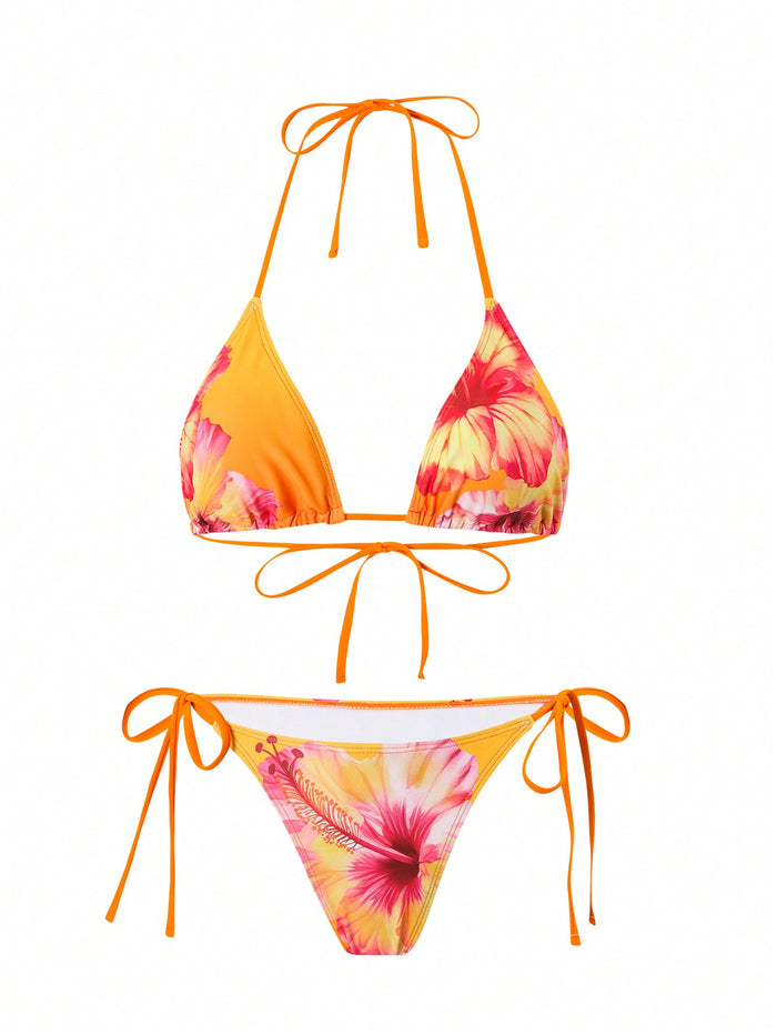 Women's 3 Piece Swimsuits Floral Bikini Sets Sexy Bathing Suit with Beach Cover Up Skirt