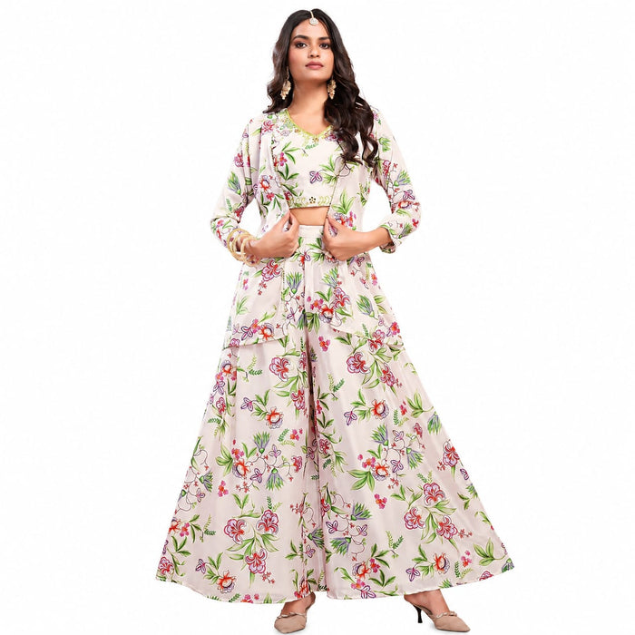Premium Women's Floral Printed Co-Ord Set with Jacket & Palazzo Pants - ANS Billion