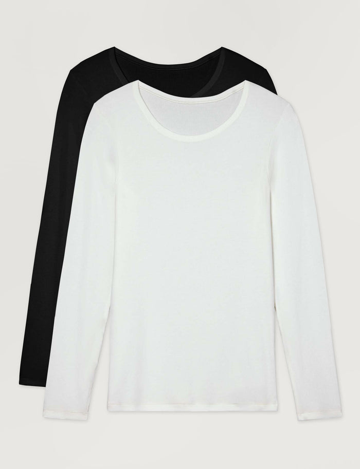 HOLD::Women's Micro Rib Long Sleeve Tee (2-Pack)::Black/White