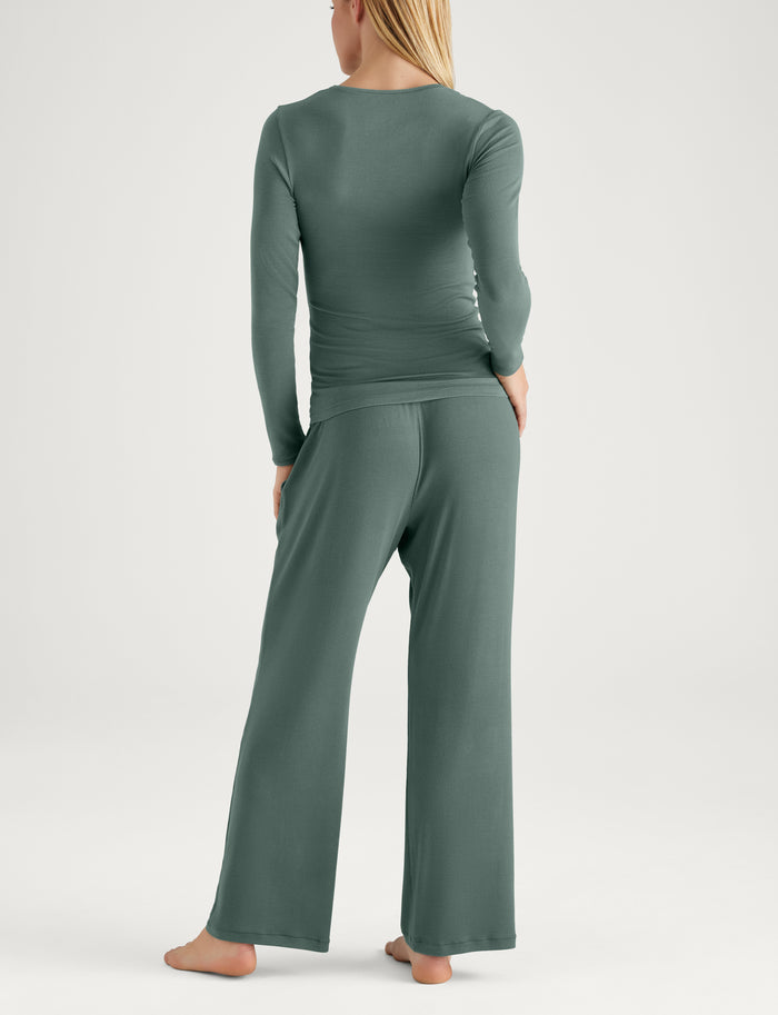 Women's Micro Rib Long Sleeve Tee & Pant Set::Dark Forest
