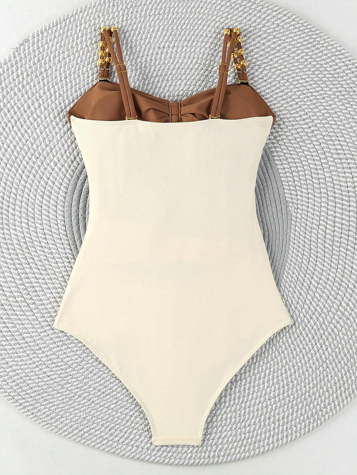 Women's One Piece Strapless Bandeau Bikini Set U-Wire Cheeky Bathing Suit Lace up Swimsuits