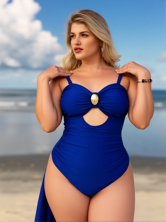 Womens One Piece Swimsuit Metal Modest Tummy Control Bathing Suit Slimming Full Coverage Mesh Swim Suits