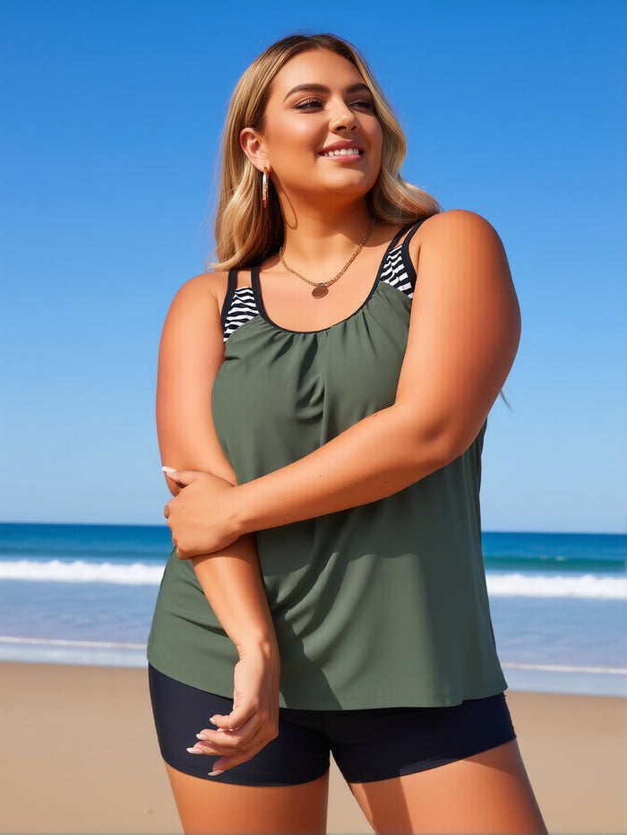 Womens Plus Size Tankini Swimsuit Two Piece Bathing Suits Swim Tank Top with Boy Short