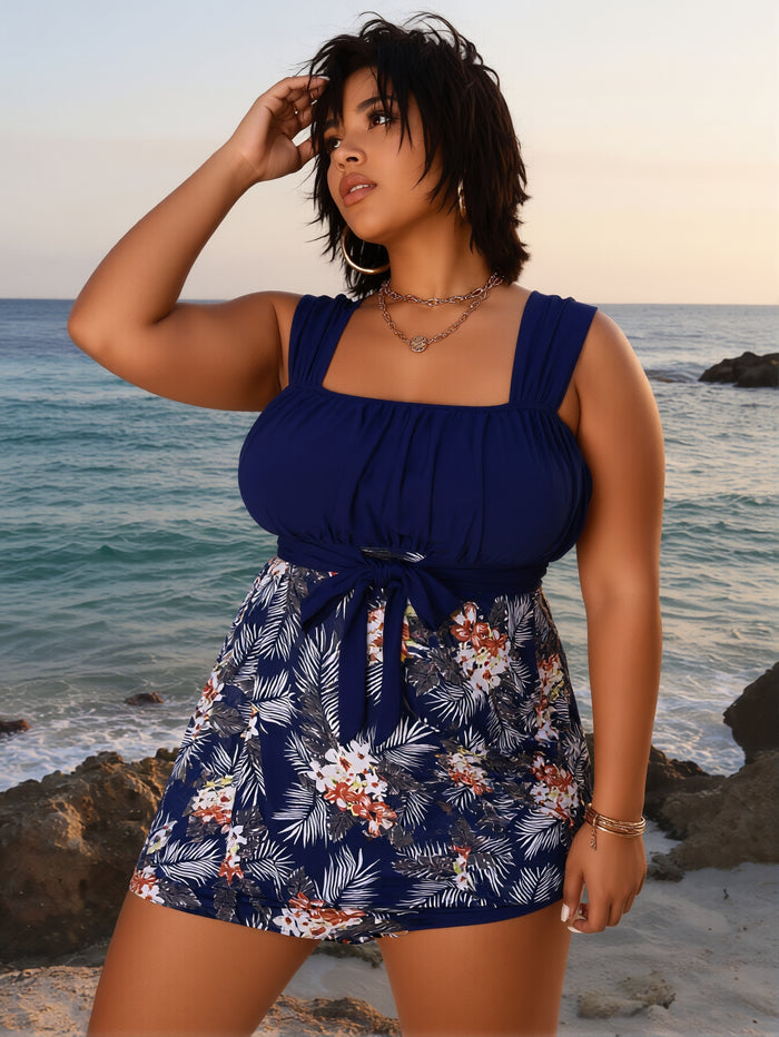 Women's Plus Size Tankini Swimsuits Two Piece Tummy Control Bathing Suits Hide Belly Swim Dress with Boy Shorts