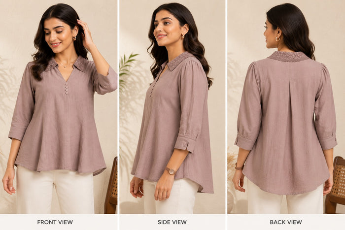Women’s Taupe Brown Collared Tunic Top