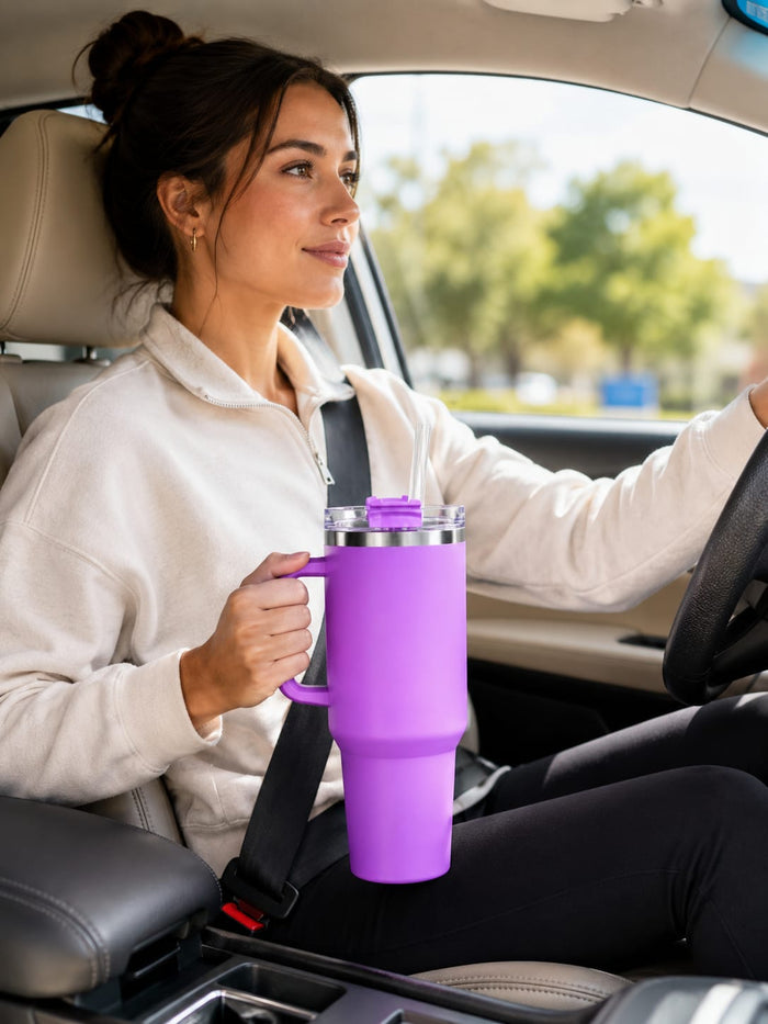 1L Purple Insulated Tumbler with Straw
