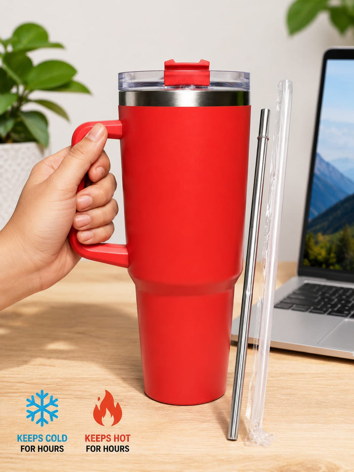 1L Purple Insulated Tumbler with Straw