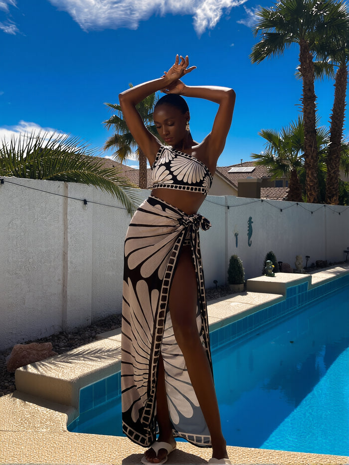 3 Piece Swimsuits for Women High Waisted Bikini Sets Retro Swimsuit with Cover up Beach Wrap Skirt