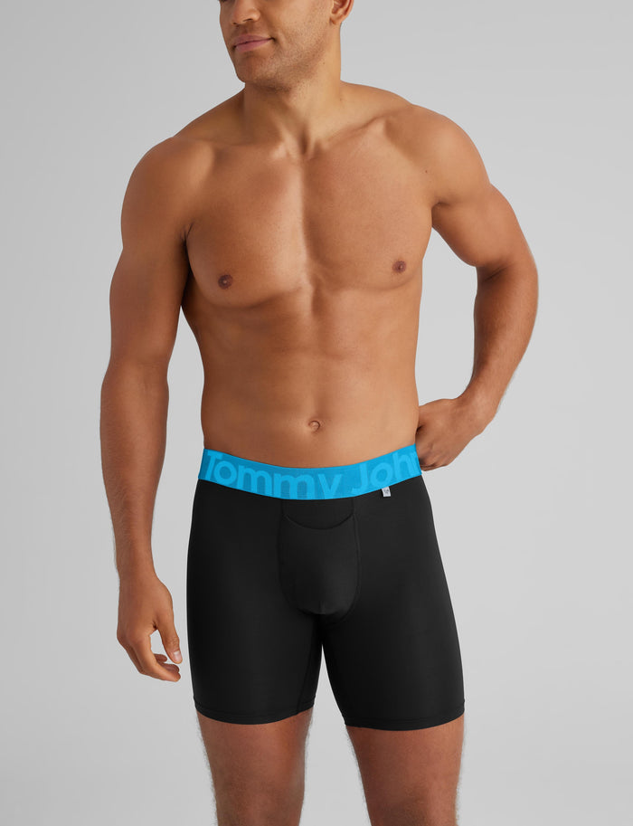 360 Sport Mid-Length Boxer Brief 6"::Black/Atomic Blue WB