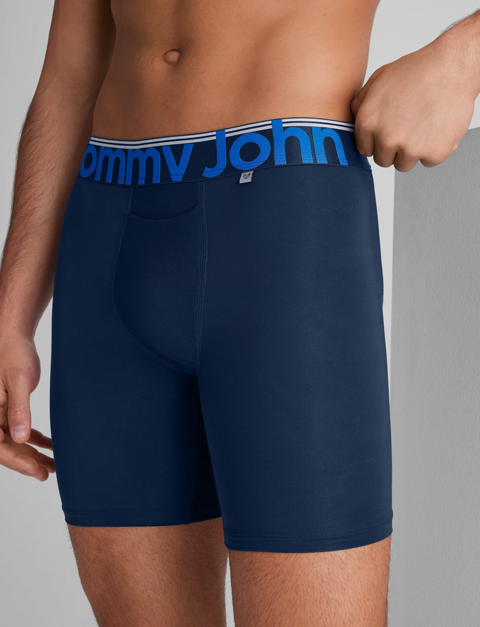 360 Sport Mid-Length Boxer Brief 6"::Dress Blues/Stripe WB